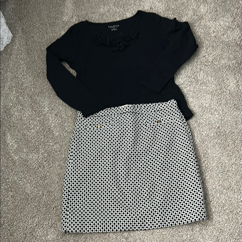 Talbots Black Top with Patterned Skirt Size 6